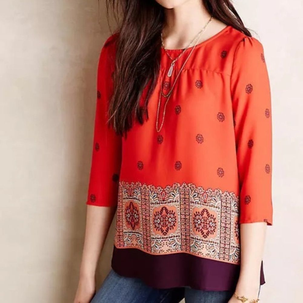 Maeve Red Bohemian Quarter Length Peasant Top